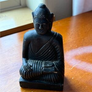 Vintage Stone Buddha Statue Black Asian Religious Buddhist
